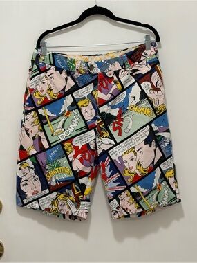 Loudmouth Comic-Strip Print Men's Shorts - Red, Blue, Yellow, Black. Size 34